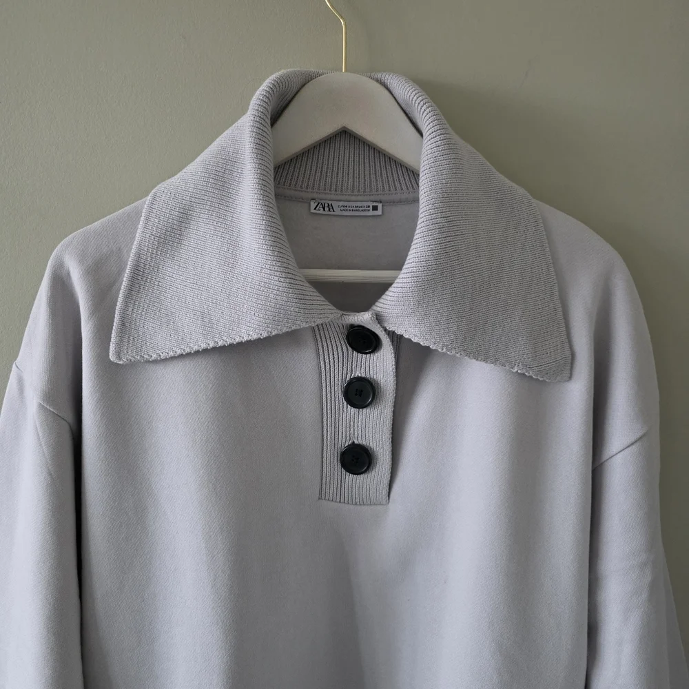 NWOT Zara M 90s Modern Preppy Elevated Loungewear Normcore Collar Knit Sweater - Picture 6 of 15